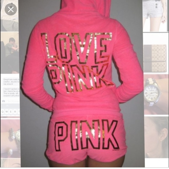 PINK Victoria's Secret Tops - Victoria secret pink bling Terry hoodie shorts set